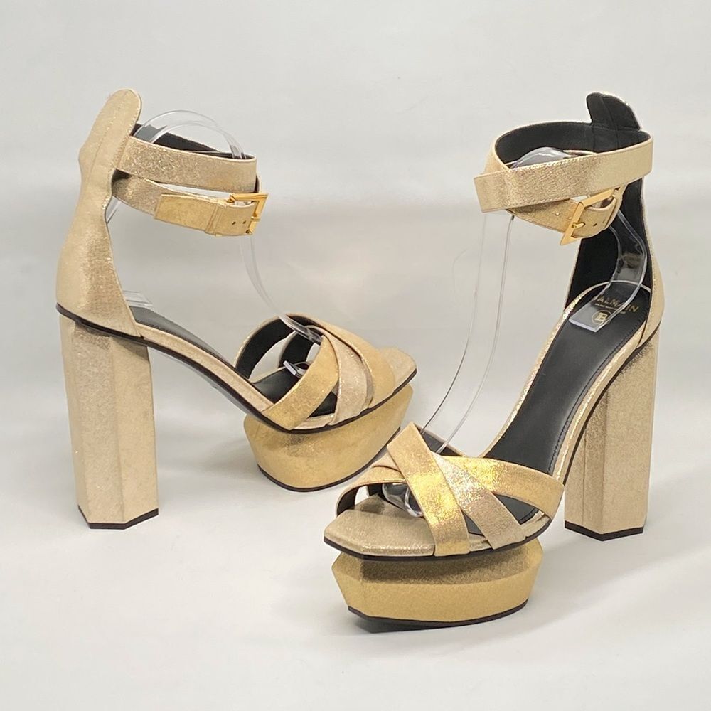 Balmain Ava Metallic Leather Platform Sandals size 39